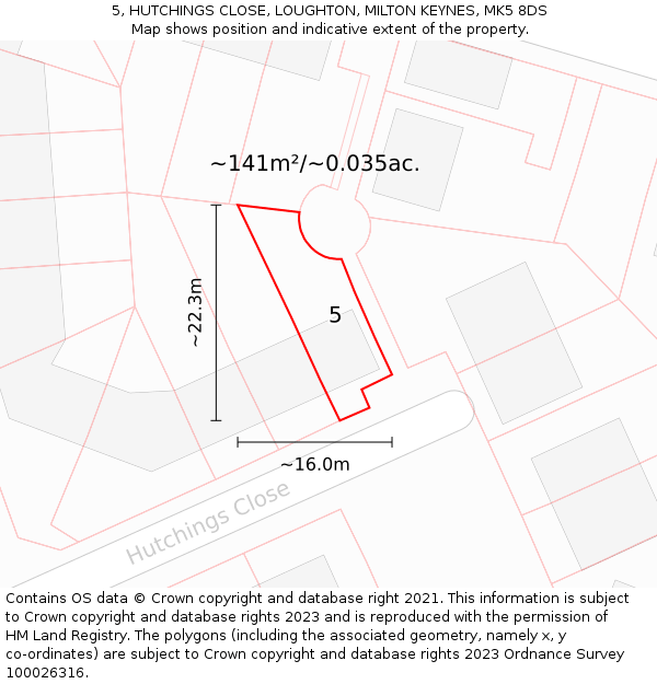 5, HUTCHINGS CLOSE, LOUGHTON, MILTON KEYNES, MK5 8DS: Plot and title map