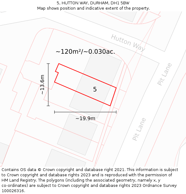 5, HUTTON WAY, DURHAM, DH1 5BW: Plot and title map