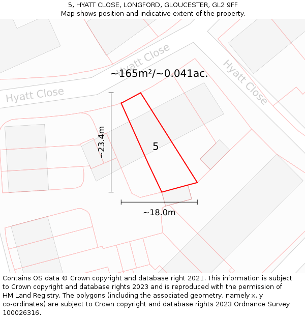 5, HYATT CLOSE, LONGFORD, GLOUCESTER, GL2 9FF: Plot and title map