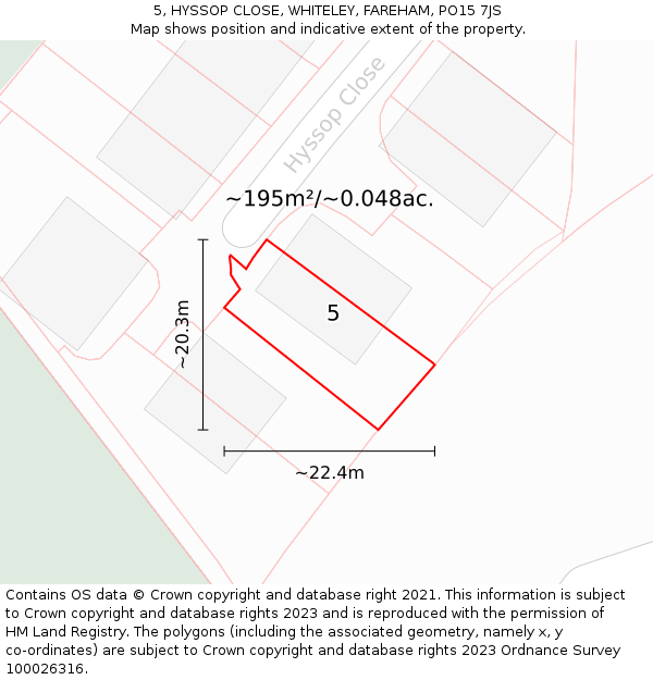 5, HYSSOP CLOSE, WHITELEY, FAREHAM, PO15 7JS: Plot and title map