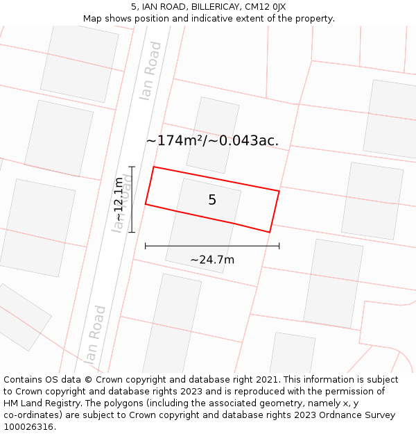 5, IAN ROAD, BILLERICAY, CM12 0JX: Plot and title map