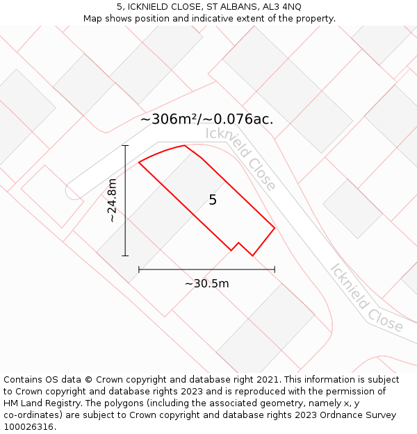 5, ICKNIELD CLOSE, ST ALBANS, AL3 4NQ: Plot and title map