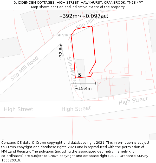 5, IDDENDEN COTTAGES, HIGH STREET, HAWKHURST, CRANBROOK, TN18 4PT: Plot and title map