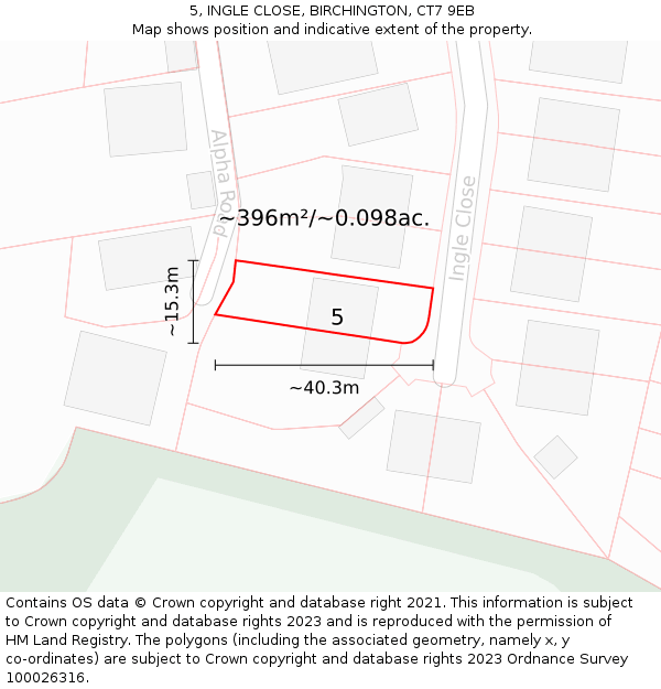 5, INGLE CLOSE, BIRCHINGTON, CT7 9EB: Plot and title map