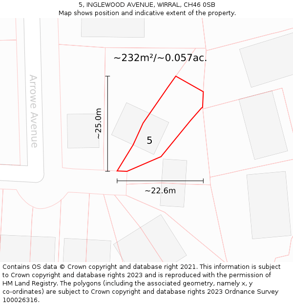 5, INGLEWOOD AVENUE, WIRRAL, CH46 0SB: Plot and title map