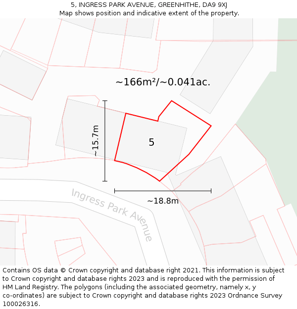 5, INGRESS PARK AVENUE, GREENHITHE, DA9 9XJ: Plot and title map