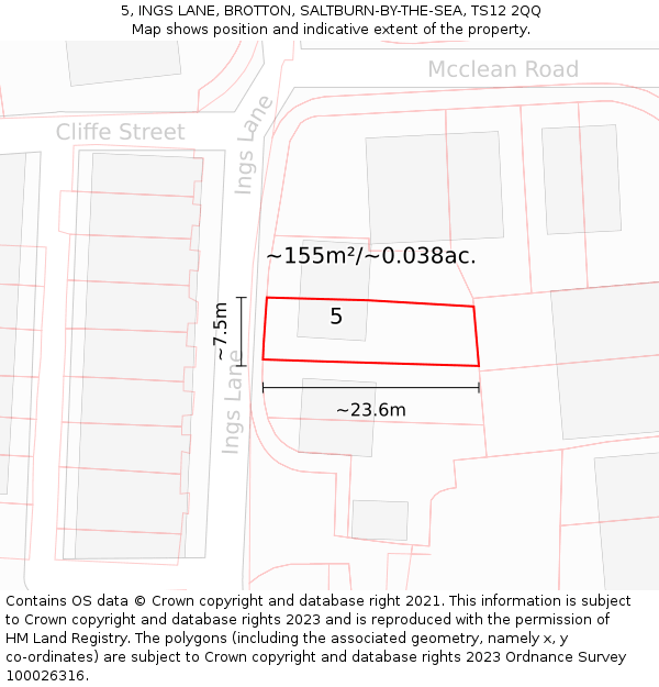 5, INGS LANE, BROTTON, SALTBURN-BY-THE-SEA, TS12 2QQ: Plot and title map