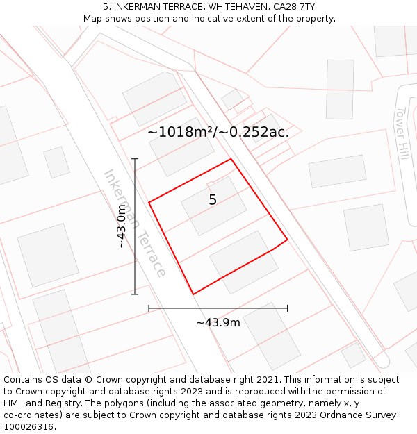 5, INKERMAN TERRACE, WHITEHAVEN, CA28 7TY: Plot and title map