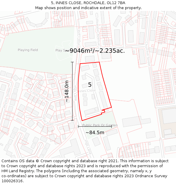 5, INNES CLOSE, ROCHDALE, OL12 7BA: Plot and title map