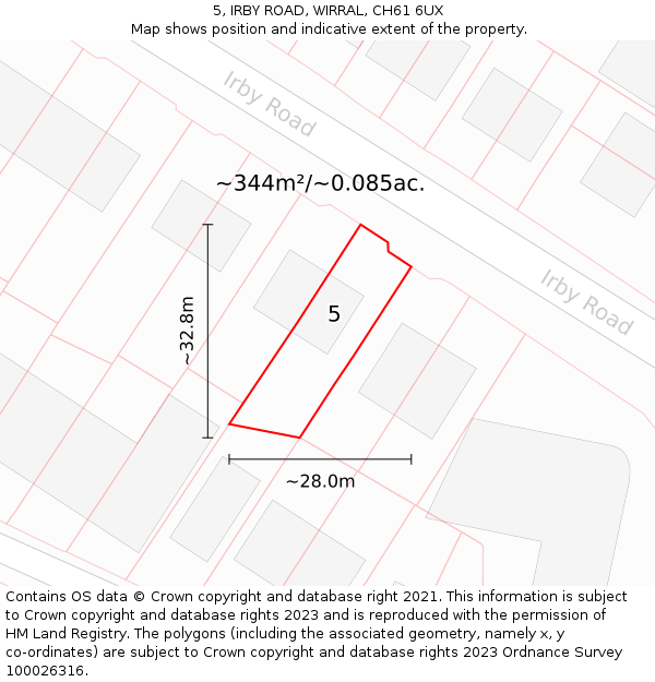 5, IRBY ROAD, WIRRAL, CH61 6UX: Plot and title map