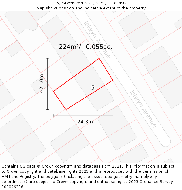 5, ISLWYN AVENUE, RHYL, LL18 3NU: Plot and title map