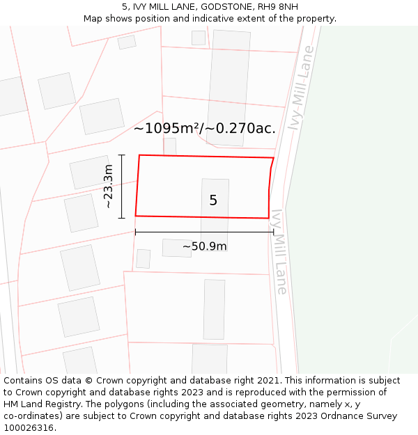 5, IVY MILL LANE, GODSTONE, RH9 8NH: Plot and title map