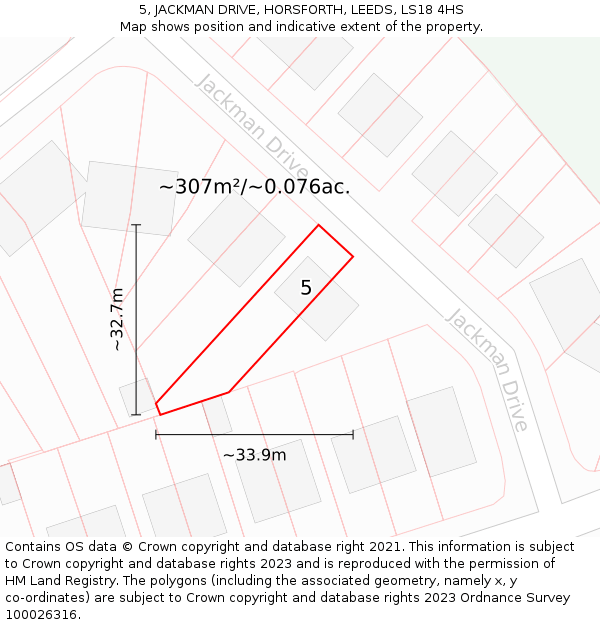 5, JACKMAN DRIVE, HORSFORTH, LEEDS, LS18 4HS: Plot and title map