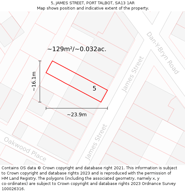 5, JAMES STREET, PORT TALBOT, SA13 1AR: Plot and title map