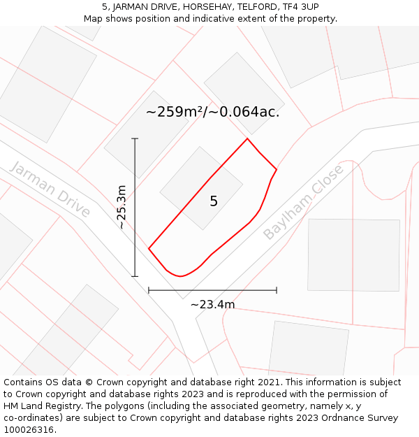 5, JARMAN DRIVE, HORSEHAY, TELFORD, TF4 3UP: Plot and title map