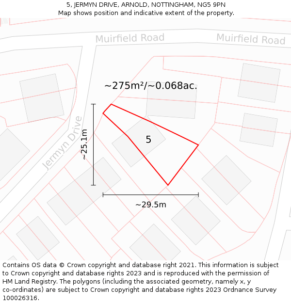 5, JERMYN DRIVE, ARNOLD, NOTTINGHAM, NG5 9PN: Plot and title map