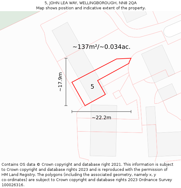 5, JOHN LEA WAY, WELLINGBOROUGH, NN8 2QA: Plot and title map