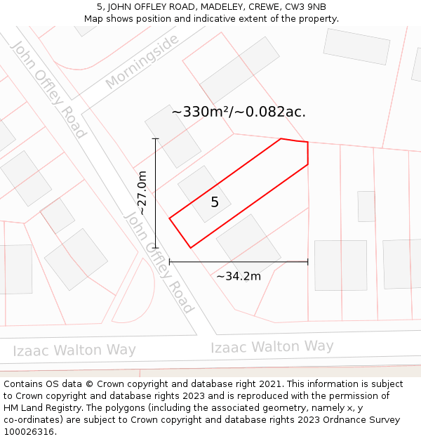 5, JOHN OFFLEY ROAD, MADELEY, CREWE, CW3 9NB: Plot and title map