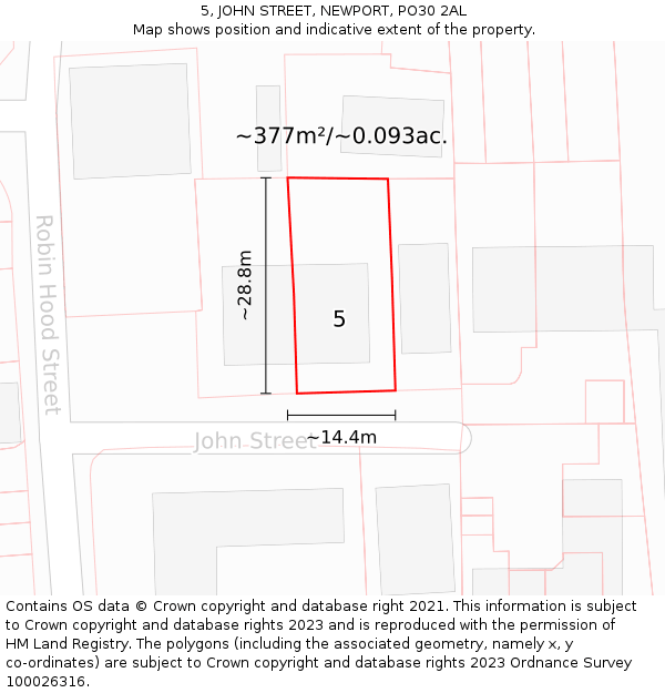 5, JOHN STREET, NEWPORT, PO30 2AL: Plot and title map