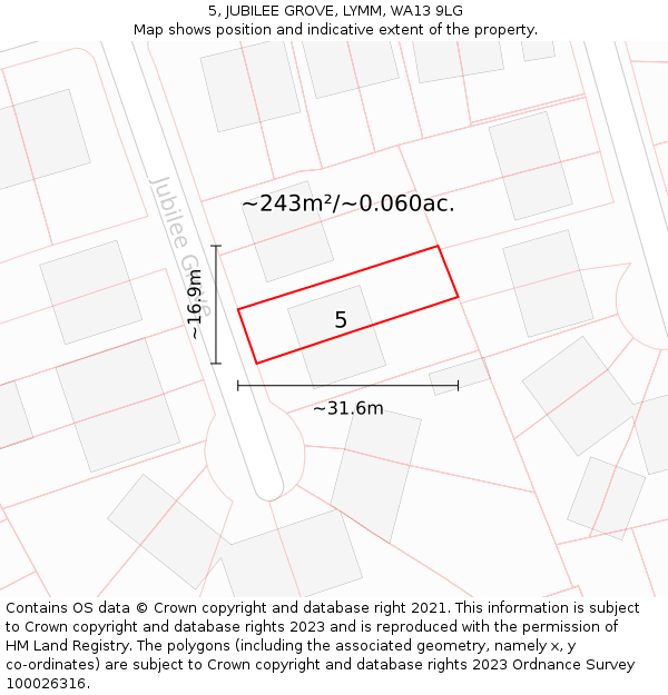 5, JUBILEE GROVE, LYMM, WA13 9LG: Plot and title map