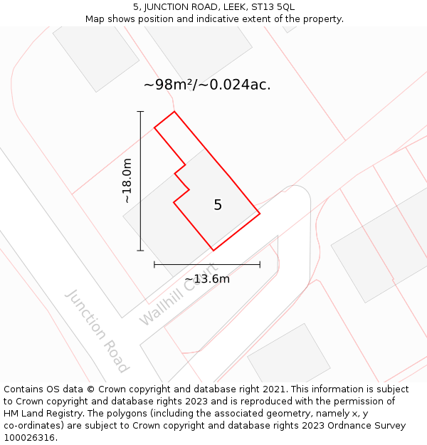 5, JUNCTION ROAD, LEEK, ST13 5QL: Plot and title map