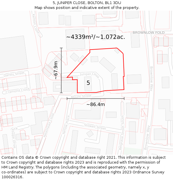 5, JUNIPER CLOSE, BOLTON, BL1 3DU: Plot and title map