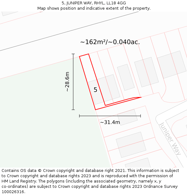 5, JUNIPER WAY, RHYL, LL18 4GG: Plot and title map