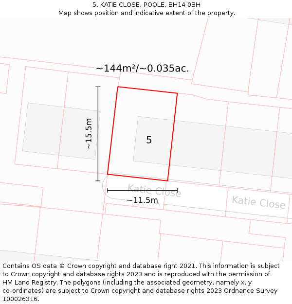 5, KATIE CLOSE, POOLE, BH14 0BH: Plot and title map