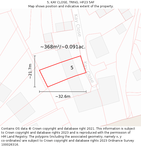 5, KAY CLOSE, TRING, HP23 5AF: Plot and title map