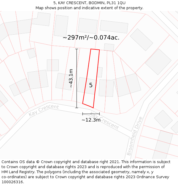 5, KAY CRESCENT, BODMIN, PL31 1QU: Plot and title map