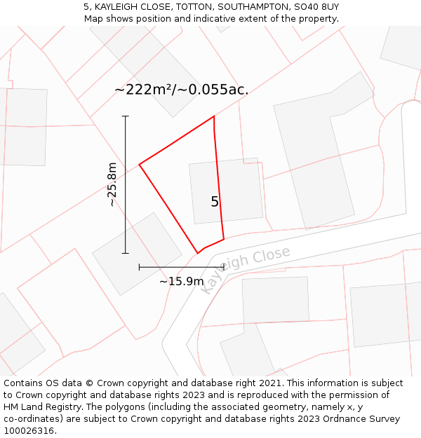 5, KAYLEIGH CLOSE, TOTTON, SOUTHAMPTON, SO40 8UY: Plot and title map