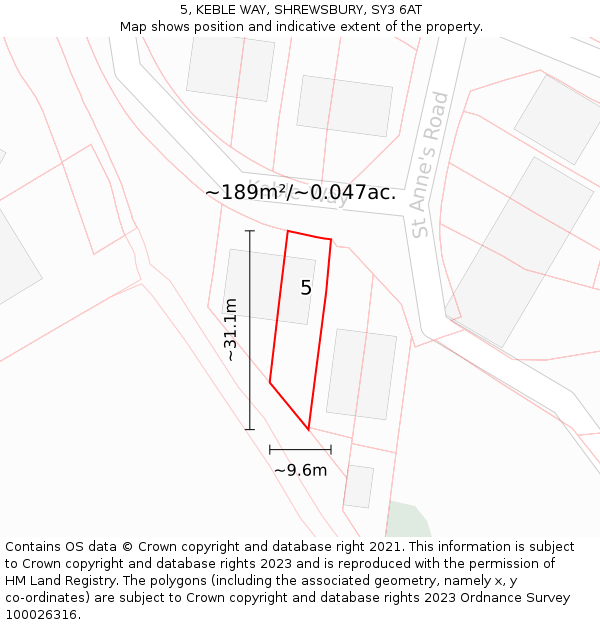 5, KEBLE WAY, SHREWSBURY, SY3 6AT: Plot and title map