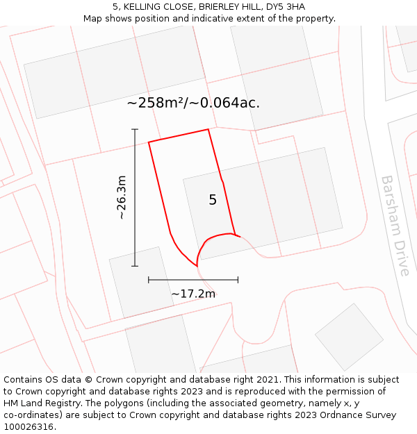 5, KELLING CLOSE, BRIERLEY HILL, DY5 3HA: Plot and title map