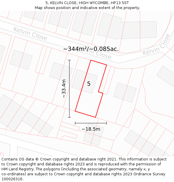 5, KELVIN CLOSE, HIGH WYCOMBE, HP13 5ST: Plot and title map