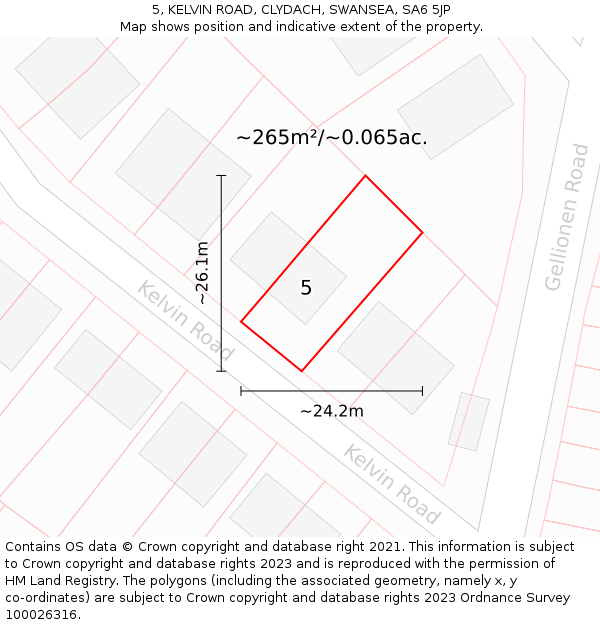 5, KELVIN ROAD, CLYDACH, SWANSEA, SA6 5JP: Plot and title map