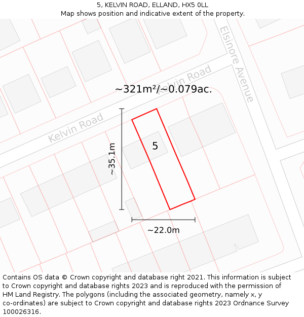 5, KELVIN ROAD, ELLAND, HX5 0LL: Plot and title map