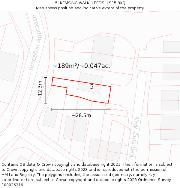 5, KEMSING WALK, LEEDS, LS15 8XQ: Plot and title map