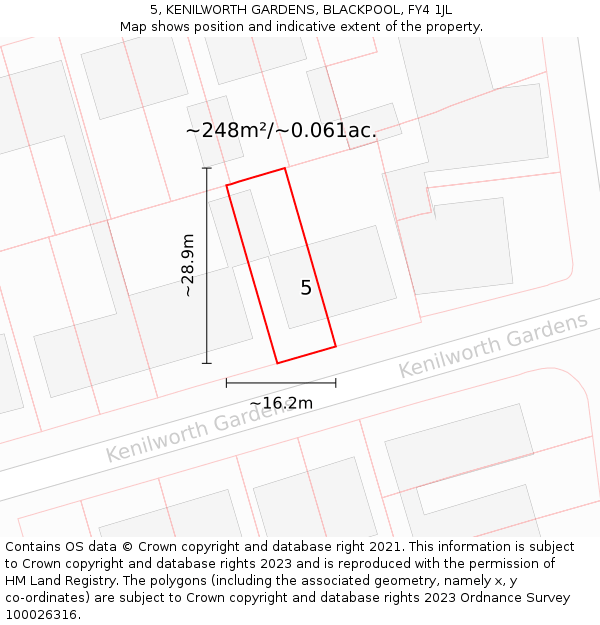 5, KENILWORTH GARDENS, BLACKPOOL, FY4 1JL: Plot and title map