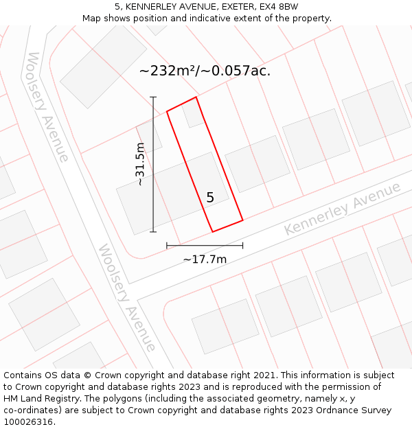 5, KENNERLEY AVENUE, EXETER, EX4 8BW: Plot and title map