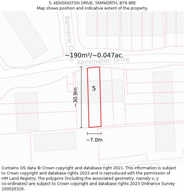 5, KENSINGTON DRIVE, TAMWORTH, B79 8RE: Plot and title map