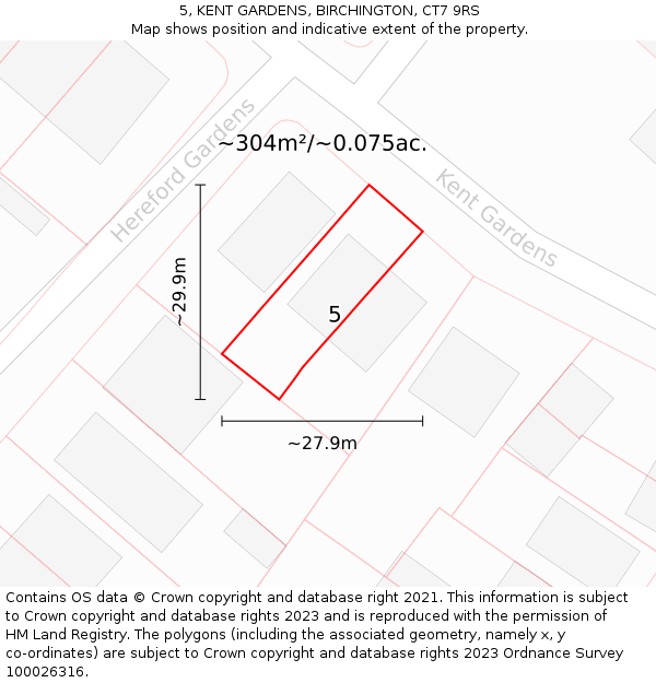 5, KENT GARDENS, BIRCHINGTON, CT7 9RS: Plot and title map