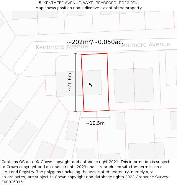 5, KENTMERE AVENUE, WYKE, BRADFORD, BD12 9DU: Plot and title map