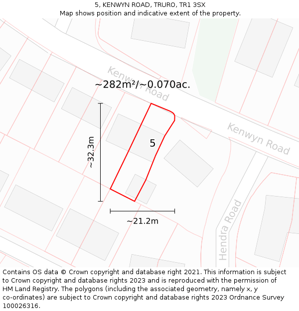 5, KENWYN ROAD, TRURO, TR1 3SX: Plot and title map