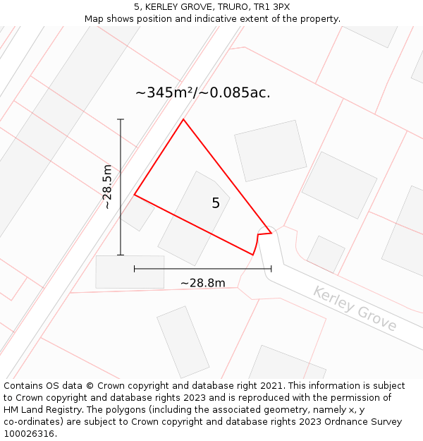 5, KERLEY GROVE, TRURO, TR1 3PX: Plot and title map