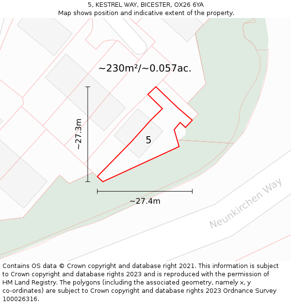 5, KESTREL WAY, BICESTER, OX26 6YA: Plot and title map