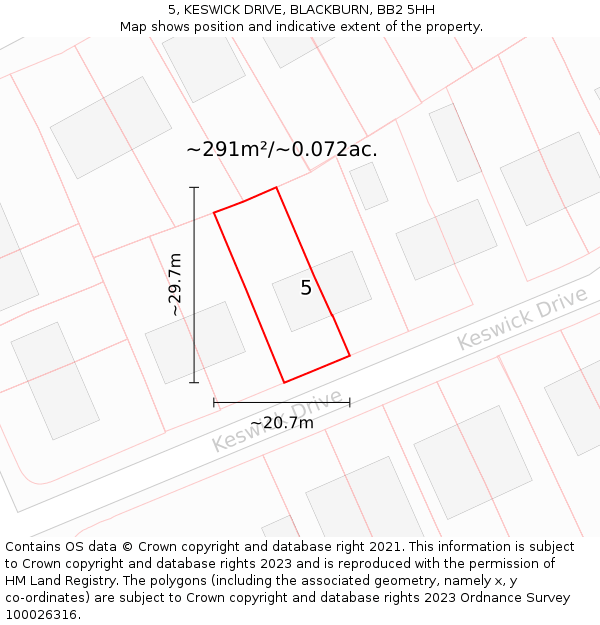 5, KESWICK DRIVE, BLACKBURN, BB2 5HH: Plot and title map