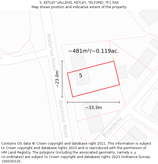 5, KETLEY VALLENS, KETLEY, TELFORD, TF1 5AX: Plot and title map