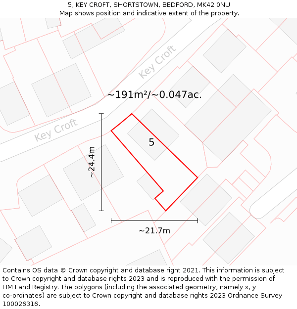 5, KEY CROFT, SHORTSTOWN, BEDFORD, MK42 0NU: Plot and title map