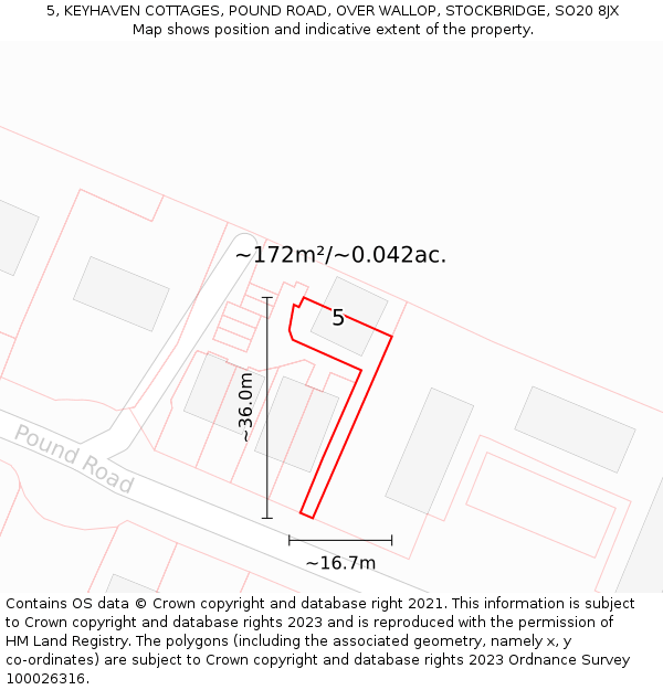 5, KEYHAVEN COTTAGES, POUND ROAD, OVER WALLOP, STOCKBRIDGE, SO20 8JX: Plot and title map