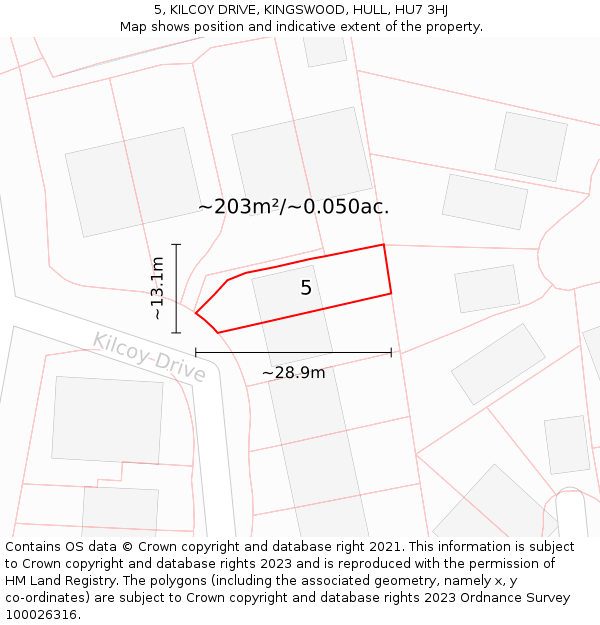 5, KILCOY DRIVE, KINGSWOOD, HULL, HU7 3HJ: Plot and title map